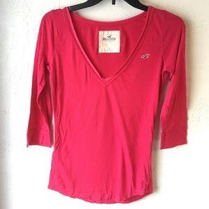 Hollister Small Hot Pink 3/4 Sleeve Tee